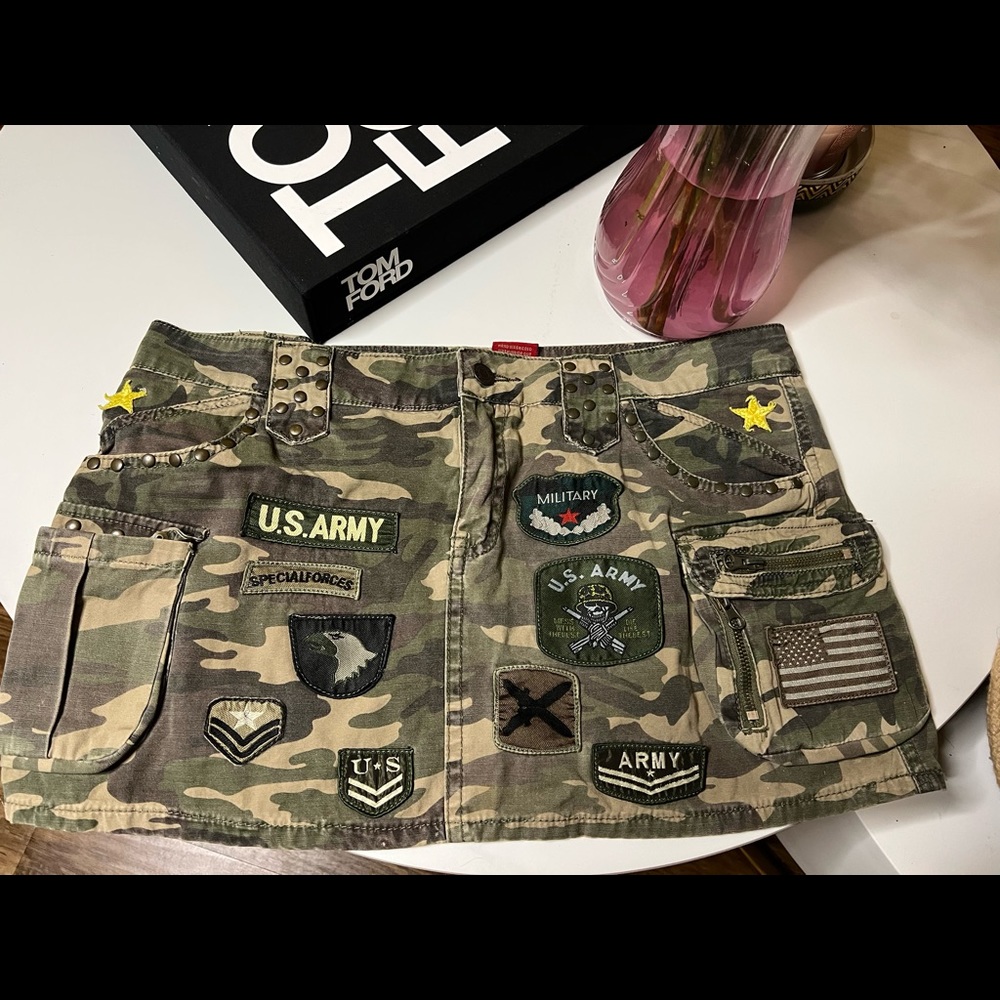 Army military short cargo skirt